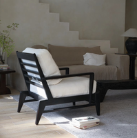 Moderner Massivholz-Sessel mit Lattenrücken, Leinenpolsterung, Wabi-Sabi-Design für Wohnzimmer, Villa, Hotel-Lounge
