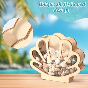 Wooden Seashell Storage <b>Box</b> <b>Heart</b> <b>Shape</b> Natural Wood Color Transparent Acrylic Panel Desktop Decorative Storage <b>Box</b> - Product Image 4