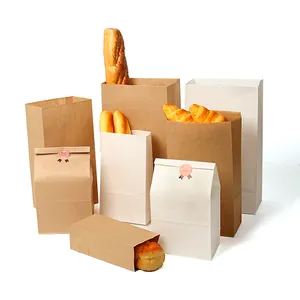 Food Grade Custom Printed Greaseproof Sandwich Hot Dog Packaging Brown or White Kraft Paper Bread Bag