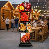Panneau de menu carré rotatif sur pied à 4 faces et 4 niveaux avec affiches interchangeables pour restaurants et expositions
