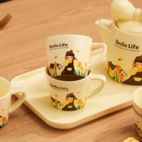 Bouilloire en céramique de style nordique minimaliste, fraîche et naturelle, idéale pour les cadeaux d'anniversaire, tasses à café, service à thé de dessin animé pour couples avec plateau