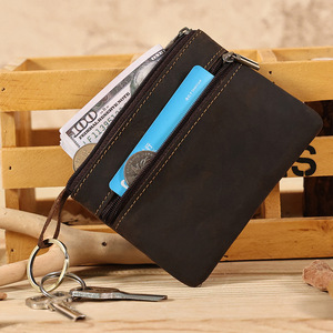 Monedero de cuero genuino, mini billetera portátil con cremallera para uso diario, unisex, color sólido, marrón K180 - Product Image 3