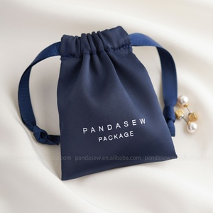 PandaSew Custom Logo Luxury Navy Blue Dense Silk Satin <b>Drawstring</b> <b>Bag</b> <b>Makeup</b> Jewelry Pouch - Product Image 3
