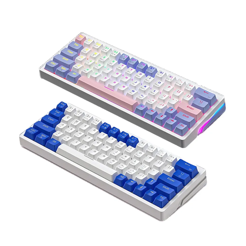 PCTENK K63 3 modèles BT + 2.4G + clavier portable filaire clavier mécanique de jeu avec prise Hotswap clavier RVB pour Wins IOS