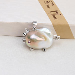Pendentif en argent 925 fait main avec perle baroque pour femmes, avec base de perle vide en forme de cochon, composants et trouvailles de bijoux DIY - Product Image 2