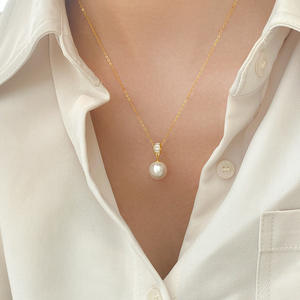 Collier en argent pur S925 avec bague simple en diamant carré, collier en perles synthétiques, produit haut de gamme Y01061, catégorie de produits - Product Image 1