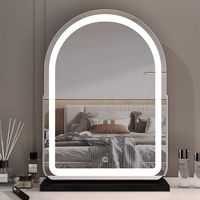 Miroir de maquillage intelligent à LED en forme d'arche avec lumière rechargeable, métal et verre teinté pour la maison, la salle de bain, la chambre à coucher, la coiffeuse