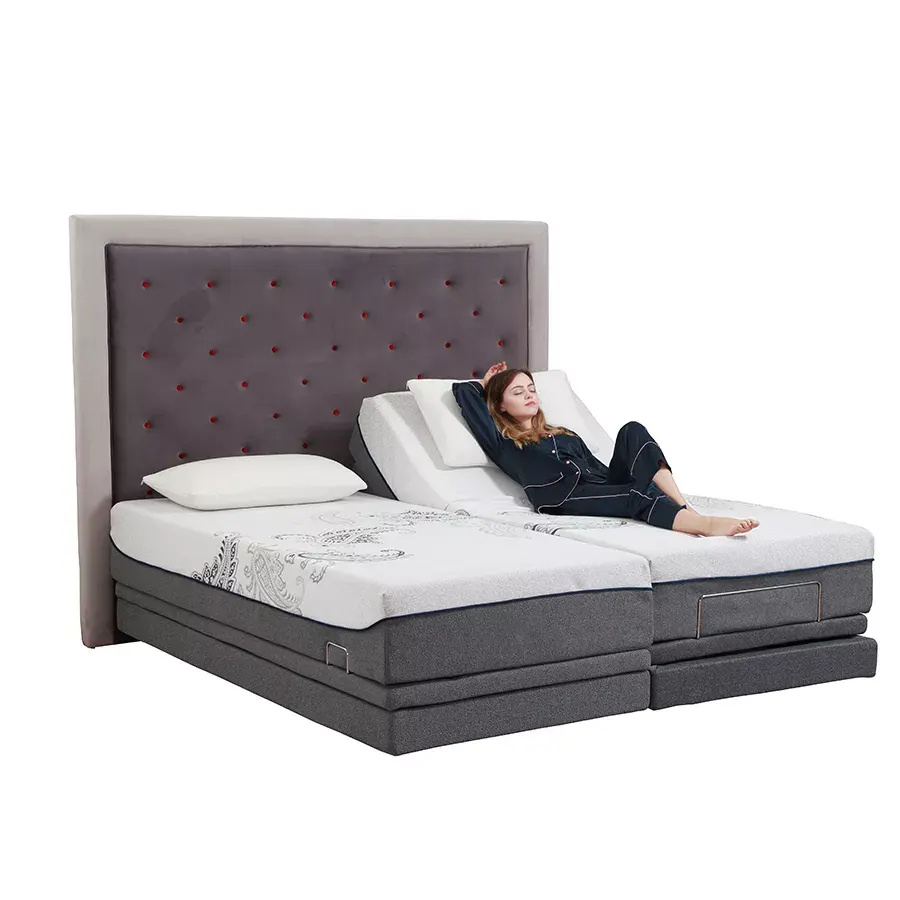 Full Size Queen Twin Xl Usb Opladen Duitse Okin Motor Elektrisch Verstelbaar Bed Met Muur Knuffelaar