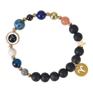 Vente d'usine Bracelet tendance en perles de pierre de lave, avec breloques en quartz et cuivre, motifs des 8 plantes et des 12 signes du zodiaque, pour la chance et la guérison, avec carte, cadeau bijou - Product Image 2