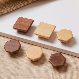Walnoot Houten Handvat Zeshoek Ronde Lade Knop Kast Knoppen Keukenkast Deurklink Meubeldecoratie - Product Image 1