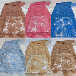 3D flor <span class=keywords><strong>Africana</strong></span> Nigeria lentejuelas novia con cuentas tul malla encaje tela poliéster boda bordado telas para novia encaje tela - Product Image 5