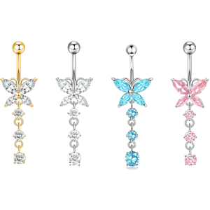 Elegante <span class=keywords><strong>Piercing</strong></span> all'<span class=keywords><strong>Ombelico</strong></span> da Donna in Acciaio Inossidabile Placcato Argento con Cristallo a Forma di <span class=keywords><strong>Farfalla</strong></span>, Regalo di Nozze - Product Image 2