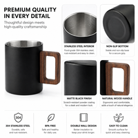 Mug à café et bière isotherme à double paroi en acier inoxydable 304 de 8 oz avec logo personnalisé et poignée en bois pour le camping et les voyages