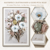 Bouquet floral pastel très populaire sur toile – Peinture de fleurs bleues et roses douces avec des coups de pinceau texturés