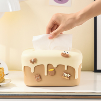 UFORU – Nouvelle Housse de Boîte à Mouchoirs Mignonne Style Crème avec Base à Ressort, Organisateur de Serviettes 3D Esthétique en Dessin Animé pour Bureau