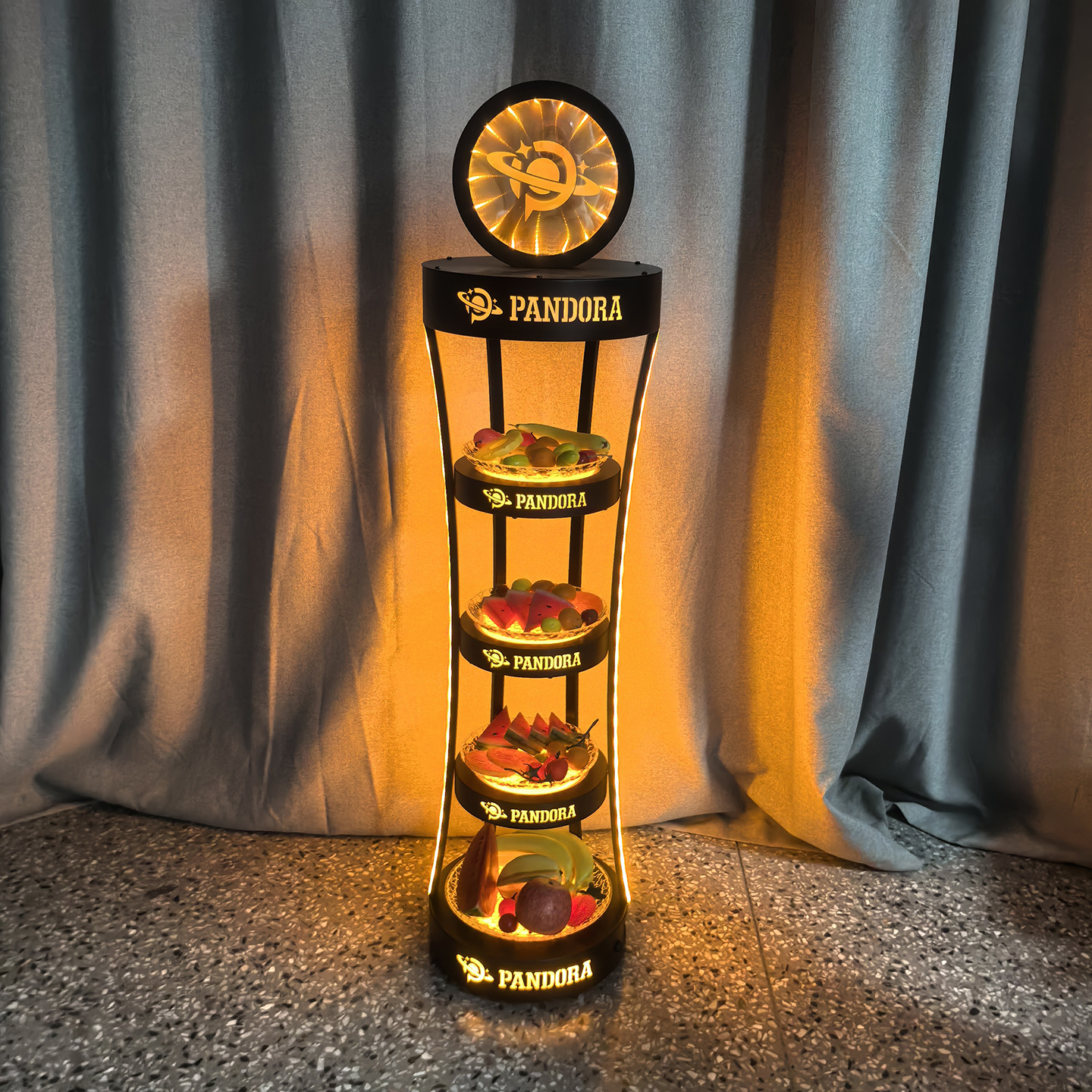 Four-tiered abyss fruit platter stand with yellow light (with saucer)
