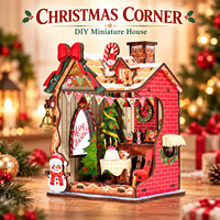Kit de maison miniature DIY, coin de Noël, puzzles en bois 3D pour adultes, kit de coin lecture DIY, modèle de maison de poupée, jouet cadeau