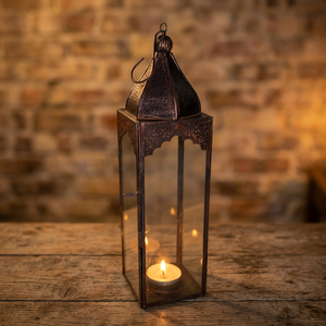 AK Brass Modern Decorative Metal Traditional Designer Metal Glass Long Lantern <b>Tealight</b> <b>Candle</b> <b>Holder</b> For Decor - Product Image 2