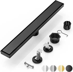 Saringan Pembuangan Air Mandi Linear Hotel Modern AISI 304 Hitam 2-in-1 Panel Sisipan Ubin Kaki Dapat Disesuaikan Ringan Persegi Panjang Panjang - Product Image 1