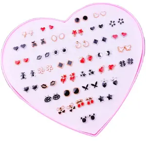 Set Anting-Anting Kancing Kecil untuk Anak Perempuan, Set Anting-Anting Resin Kecil dan Indah, Kotak Minyak Lucu