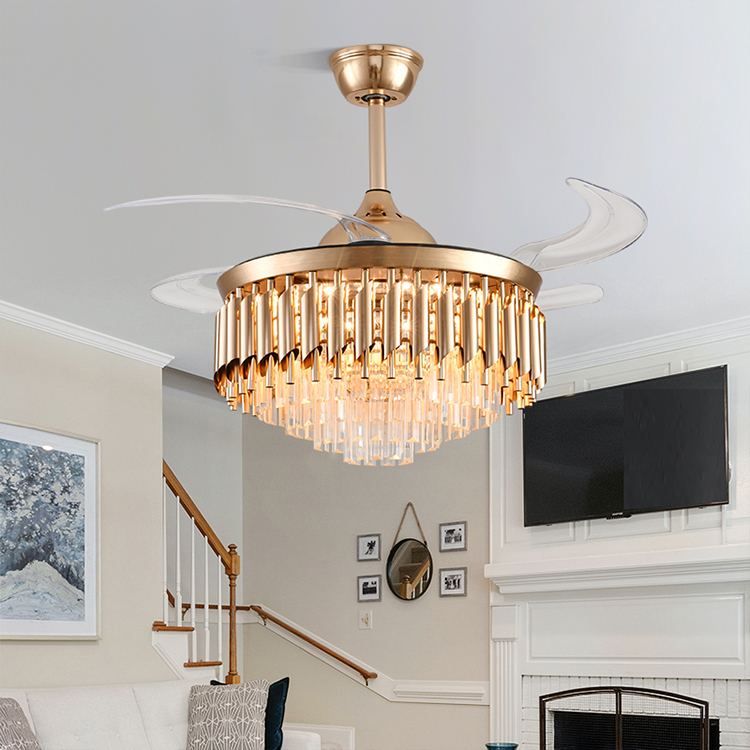 Modern Indoor Gold Black Color Crystal LED Lamp Ceiling Fan Light with DC Motor and Remote Control Decorative Indoor Accessory