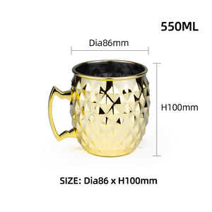 Mug Moscow Mule personnalisé à texture diamantée 550 ml en acier inoxydable SS304 pour bière et cocktails, vaisselle de bar, vente en gros, logo OEM - Product Image 2