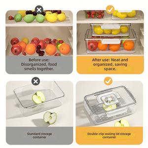 Food Grade Transparent sealed <b>Box</b> <b>Set</b> Portable Handle Draining Container Kitchen Fridge Food Organizer - Product Image 3