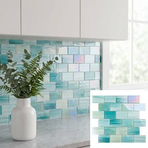 Mosaïque de verre <span class=keywords><strong>vert</strong></span> texturée artisanale, effet mousse marine iridescent, rectangulaire, pour piscine de style lagune tropicale, <span class=keywords><strong>d</strong></span>écoration <span class=keywords><strong>d</strong></span>'hôtel - Product Image 1