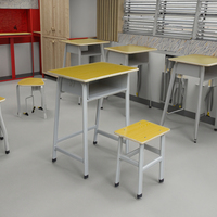 Ensemble bureau et chaise individuels en bois jaune, multi-niveaux et durable, pour l'école, le bureau à domicile et la chambre
