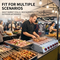 Barbecue à gaz 6 brûleurs avec chaleur inférieure, en acier inoxydable, pour table, avec contrôle indépendant, idéal pour la restauration de rue et les fêtes