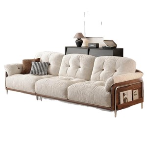 Modern retro log style <b>sofa</b>, cream tone chenille fabric straight couch, removable & washable <b>for</b> small home use - Product Image 5