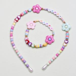 Bracelet en acrylique perlé fait à la main, bandeau coloré, ensemble d'accessoires mignons pour enfants - Product Image 5