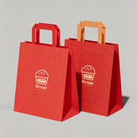 Sacs en papier kraft personnalisés avec logo OEM, poignées plates en corde, pour emballage alimentaire à emporter, sacs de vente au détail et de shopping