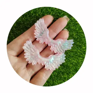 100pcs New Mini AB Color Shiny Wings Flat Back Resin Transparent Decoration Charm 20*55MM Hair Bow Accessories Figurine