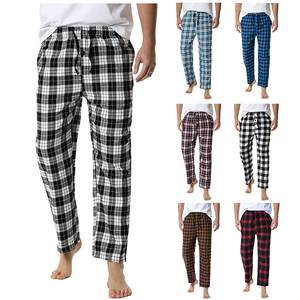 Pantalon de pyjama décontracté en tricot thermique à carreaux pour homme avec logo personnalisé et poches, idéal été comme hiver - Product Image 1