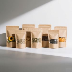 ถุงซิปกระดาษคราฟท์สีน้ำตาลมีซิปล็อคปิดผนึกได้ถุงบรรจุอาหารถุงใส - Product Image 1