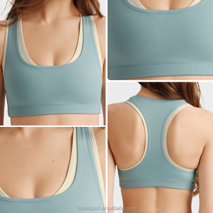 Débardeur de <span class=keywords><strong>sport</strong></span> respirant à col rond personnalisé ODM HUCAI avec logo, dos nageur, couleur contrastante, double couche, soutien-gorge de <span class=keywords><strong>sport</strong></span> pour <span class=keywords><strong>femme</strong></span> - Product Image 4