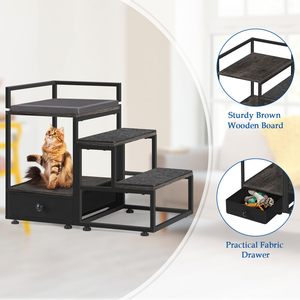 Cajón de almacenamiento, <span class=keywords><strong>cama</strong></span> elevada para mascotas, <span class=keywords><strong>cama</strong></span> para perros, plataforma multinivel, asiento de ventana <span class=keywords><strong>con</strong></span> escaleras para perros, percha para mascotas - Product Image 2