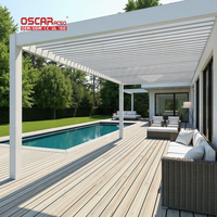 Structure d'ombrage extérieure électrique en aluminium motorisée avec toit à lamelles résistant aux intempéries, pergola de style européen pour jardin, terrasse et cour arrière