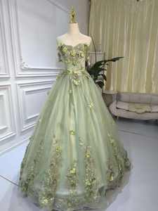 S1730N Nieuwe Zoete Prinsessenstijl Groene Off-Shoulder Bloemrijke Kant Gala Jurk voor Volwassenen, Sprankelende Feestelijke Elegante Avondjurk - Product Image 2