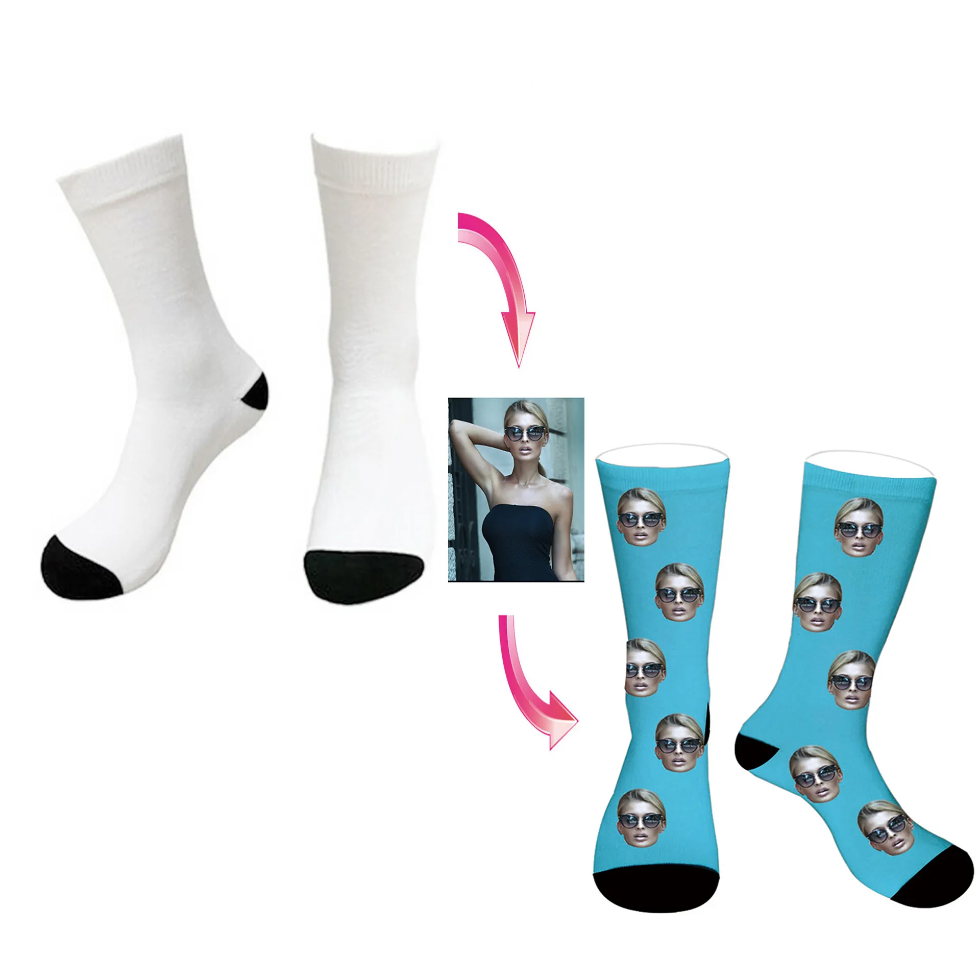 YL Custom Sublimated Sock Printed Polyester Socks For Sublimation White Athletic Blank Sublimation Socks