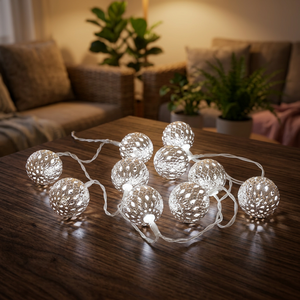 1.3m Decorative <b>LED</b> <b>Ball</b> Garland Cool White 6000K 2 X AA Batteries (GSC 5204457) - Product Image 2