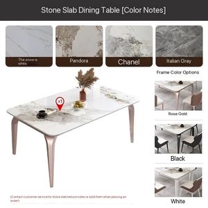 طاولة طعام فاخرة بتصميم عصري جديد مع 6 كراسي تتسع لـ 8 أشخاص مصنوعة من الفولاذ الكربوني الذهبي والرخام الأردوازي - Product Image 5