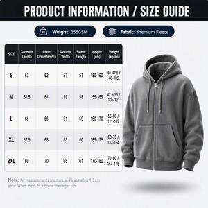 Sweat-shirt à capuche zippé vintage délavé pour homme, 355 GSM, épais, en molleton, coupe oversize, style streetwear, veste athlétique - Product Image 2