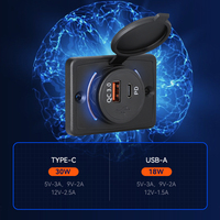 Prise de chargeur de voiture 12/24V PD, chargeur USB double rapide étanche à montage sur panneau avec lumière LED bleue et cache anti-poussière pour marine, camping-car, VTT