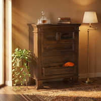 Commode traditionnelle en chêne massif, style mid-century modern, fabriquée à la main, 5 tiroirs, meuble de rangement autoportant pour chambre à coucher