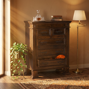 Commode traditionnelle en chêne massif, style mid-century modern, fabriquée à la main, 5 tiroirs, meuble de rangement autoportant pour chambre à coucher - Product Image 2