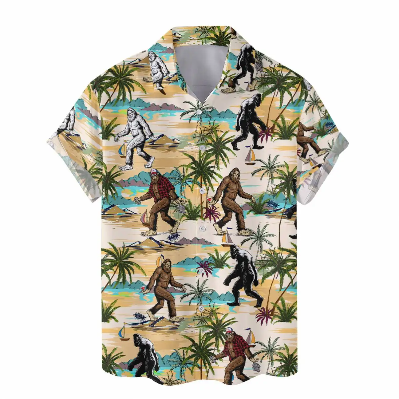 Bigfoot Hawaiian Shirts für Männer Frauen Tropical Summer Aloha Casual Shirts Button Down Kurzarm Sasquatch Shirt Drop Shipping