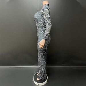 Novance Y1539 Abito <span class=keywords><strong>da</strong></span> Sera Elegante con Strass Argento, Maniche Lunghe, Vestito Formale Snellente per Feste - Product Image 2