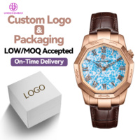 Montre à quartz pour homme en acier inoxydable 316 personnalisée ODM/OEM, 5 ATM, bracelet en cuir véritable, cadran en nacre, 3 aiguilles, date